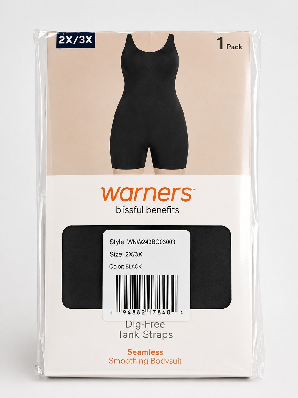Warners Black Seamless Smoothing Bodysuit Tank Strap - 2X/3X